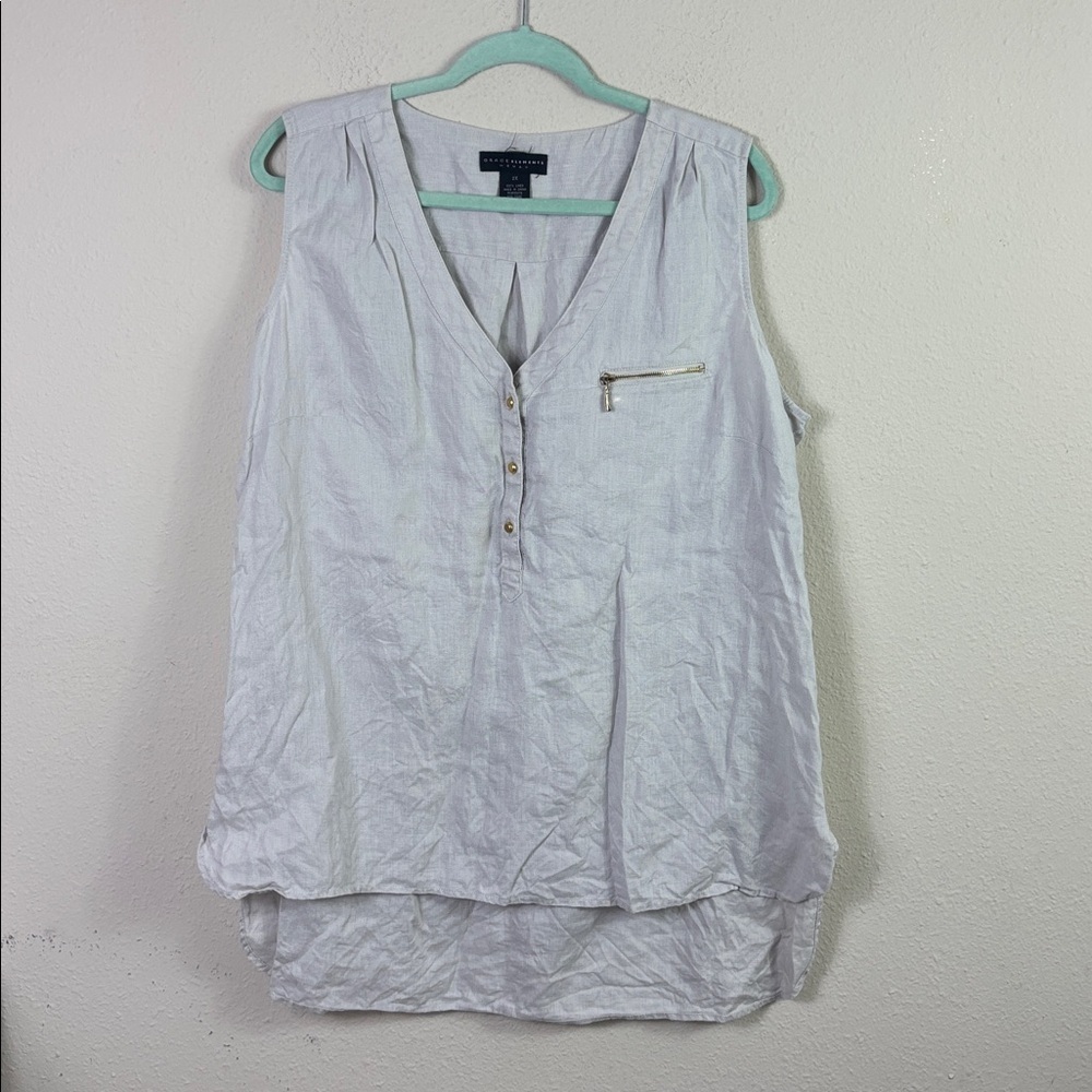 Grace‎ Elements 100% Linen Tank Top Blouse Beige size 2X